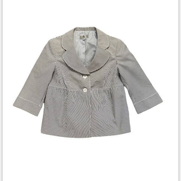 John Meyer Of Norwich Womens Lined Two Button Blazer Jacket Size 12 Pinstriped - Picture 1 of 12
